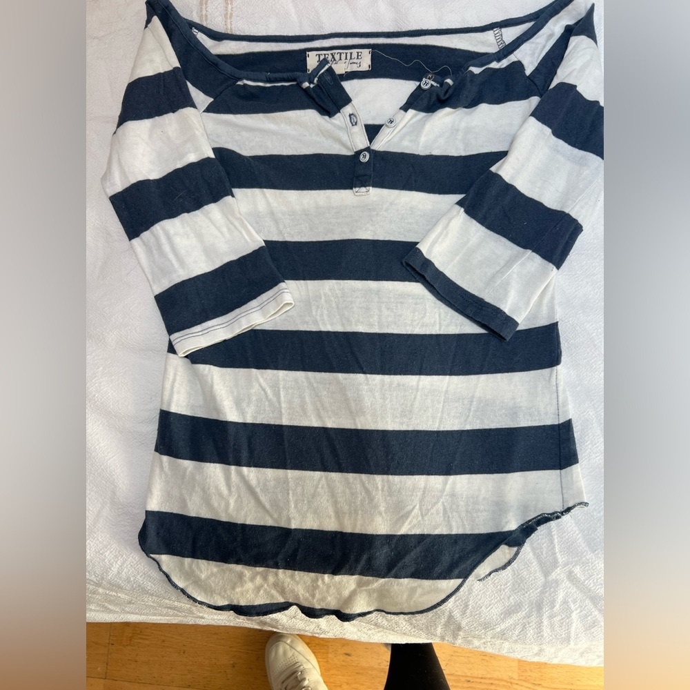 Elizabeth & James - Navy & White off the shoulder rugby -S